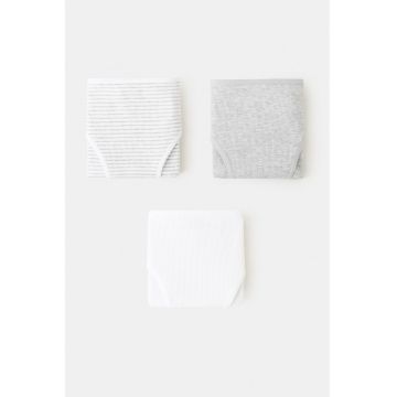 Set de chiloti cu aspect striat - 3 perechi - Gri melange/Alb murdar