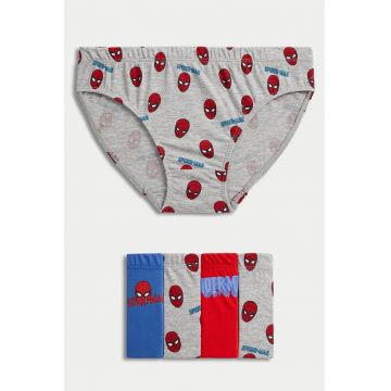 Set de chiloti de bumbac cu imprimeu - 5 perechi - Rosu/Gri/Albastru royal