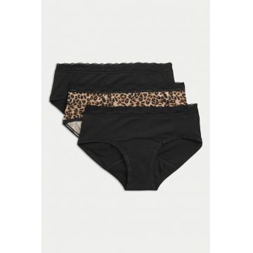 Set de chiloti uni si cu imprimeu - 3 perechi - Negru/Maro