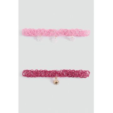 Set de chokere elastice - 2 piese - Roz pastel/Rosu inchis