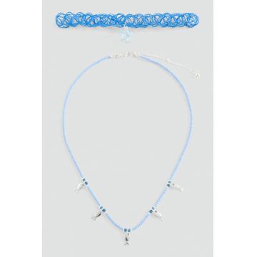Set de coliere - 2 piese - Albastru pastel/Alb murdar