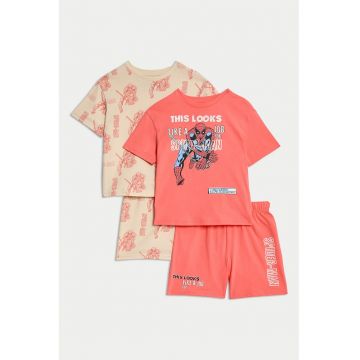 Set de pijamale cu imprimeu desene animate - 2 perechi - Coral/Albastru glaciar/Bej deschis