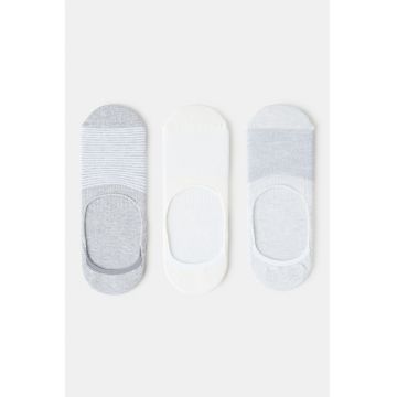 Set de sosete foarte scurte cu dung i- 3 perechi - Alb/Gri deschis