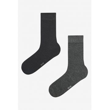Set de sosete lungi - 2 Perechi - Negru stins/Gri melange