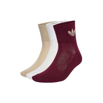 Set de sosete scurte unisex cu imprimeu logo lateral - 3 perechi - Alb/Visiniu/Bej