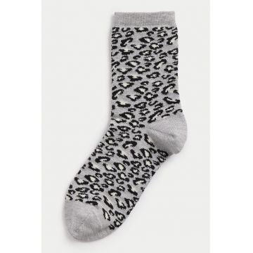 Sosete lungi cu animal print - Negru/Gri melange