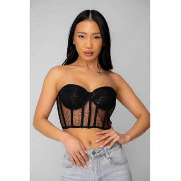 Top stil corset cu paiete 20881 - Negru