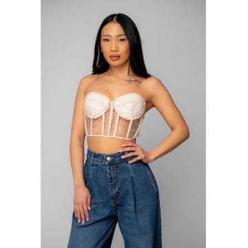 Top stil corset cu paiete 20882 - Beige Clair