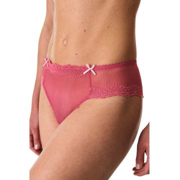Chiloti de plaja cu garnituri de dantela si funde - Fucsia