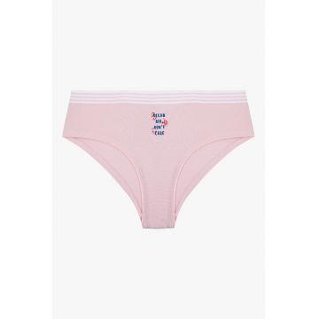 Chiloti hipster cu imprimeu text - Nude rose