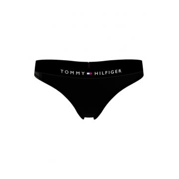 Chiloti tanga cu banda logo in talie - Negru