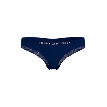 Chiloti tanga cu detalii de dantela - Bleumarin