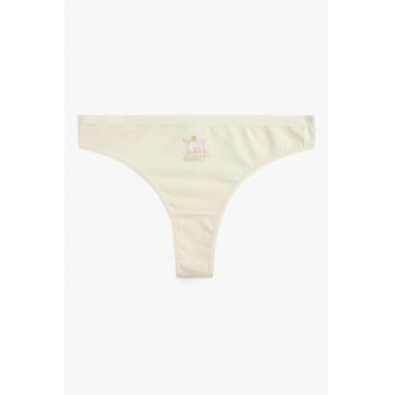 Chiloti tanga cu detaliu cu imprimeu grafic - Galben pastel