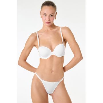 Chiloti tanga cu model uni - Alb