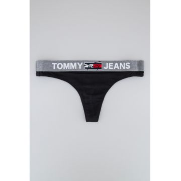 Chiloti tanga din amestec de bumbac organic - Negru/Gri