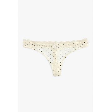 Chiloti tanga din dantela cu buline - Crem