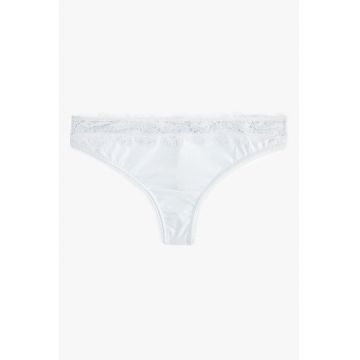 Chiloti tanga uni cu garnituri de dantela - Albastru pastel