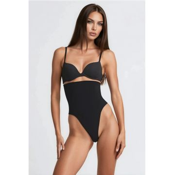 Lenjerie modelatoare -  chilot tanga - talie inalta - negru - 82% nailon - 18% elastan