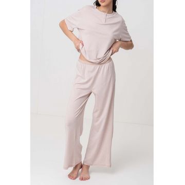 Pantaloni de pijama din amestec de bumbac organic - Bej inchis