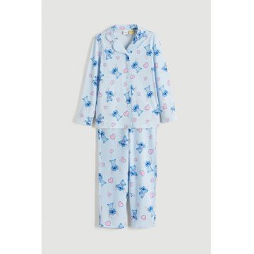 Pijama cu pantaloni lungi si model desene animate - Albastru pastel/Roz pastel