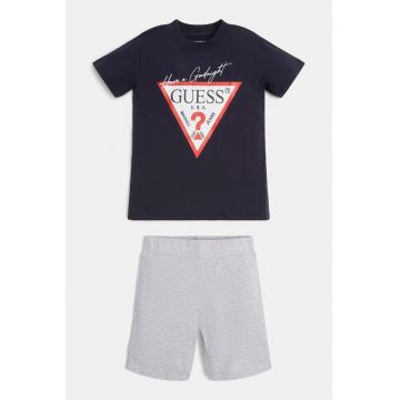 Pijama de bumbac cu tricou si pantaloni scurti - Gri/Bleumarin