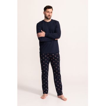 Pijama din bumbac cu fenta scurta cu nasturi Thor - Bleumarin