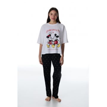 Pijama lunga cu imprimeu cu Mickey Mouse - Rosu/Alb/Negru
