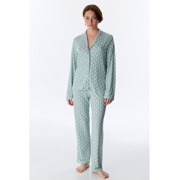 Pijama lunga cu revere decupate Alia - Verde deschis