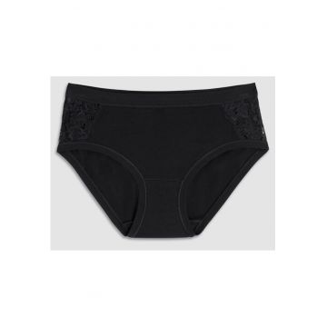 Set 2 perechi chiloti clasici bumbac cu talia joasa si dantela  GD248 0002 - Negru