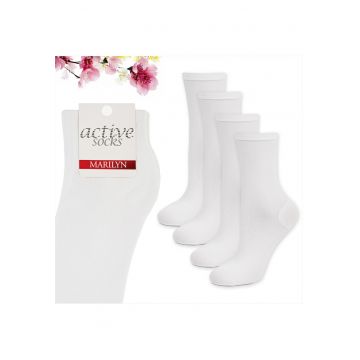 Set 4 - Sosete de dama din bumbac - netede - Active Forte 58 - Alb