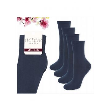Set 4 - Sosete de dama din bumbac - netede - Active Forte 58 - Albastru marin