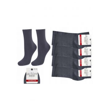 Set 4 - Sosete de dama din bumbac - netede - Active Forte 58 - Gri antracit