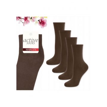 Set 4 - Sosete de dama din bumbac - netede - Active Forte 58 - Maro
