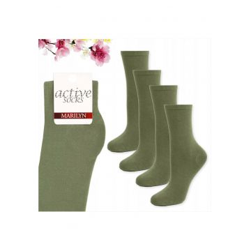 Set 4 - Sosete de dama din bumbac - netede - Active Forte 58 - Verde masliniu