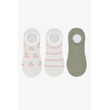 Set de 3 perechi de sosete foarte scurte - Alb murdar/Verde stins
