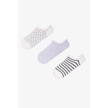 Set de 3 perechi de sosete foarte scurte - Alb/Negru/Violet