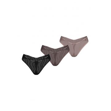 Set de chiloti tanga de plasa - 3 perechi - Negru/Maro
