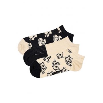 Set de sosete pana la glezna unisex cu imprimeu grafic - 3 perechi - Negru/Alb murdar