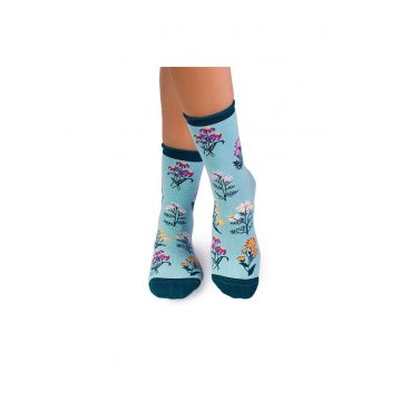 Sosete Fine din Bumbac organic cu model floral Menta