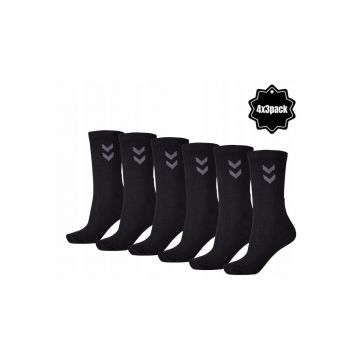Sosete Sport - 12 Perechi -  Basic 4X3-Pack - Marime: 36-40 - 80% Bumbac - 20% Poliamida - Banda Elastica - Cusatura Moale La Degete - Lungime Pana La Jumatatea Gambei - Negru - 12 Perechi