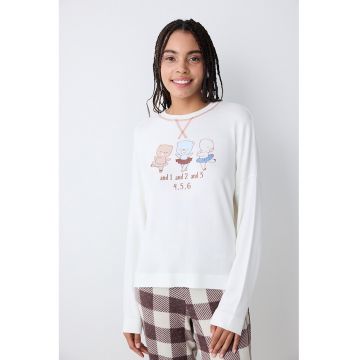Bluza de pijama cu imprimeu cu ursuleti - Alb/Maro