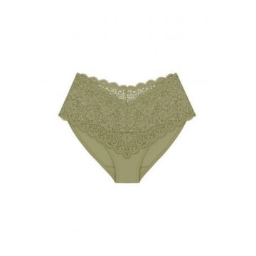 Chiloti clasici cu talie inalta -  verde - imprimeu floral - poliamida-elastan -