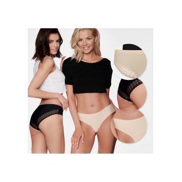 Chiloti dama  Parisa - 2 bucati - bej/negru - material placut - dantela