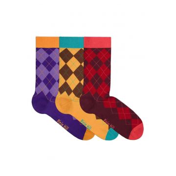 Cutie cu 3 perechi sosete colorate din bumbac forme geometrice