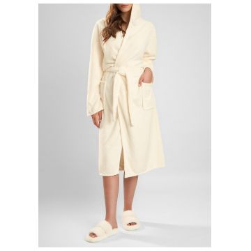 Halat de baie cu gluga pentru femei - din tricot moale – Comfort - Bej deschis