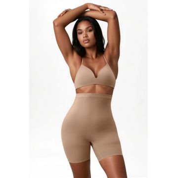 Lenjerie modelatoare -  pantaloni scurti fara cusaturi - talie inalta - natural - nailon-elastan