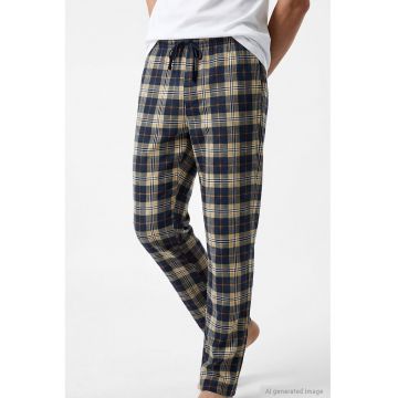 Pantaloni de pijama in carouri - Alb/Bej inchis/Bleumarin