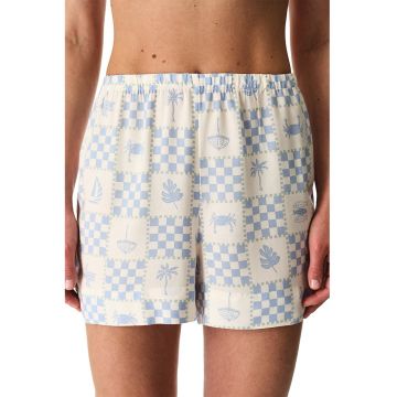 Pantaloni scurti de pijama cu model - Alb fildes/Albastru deschis