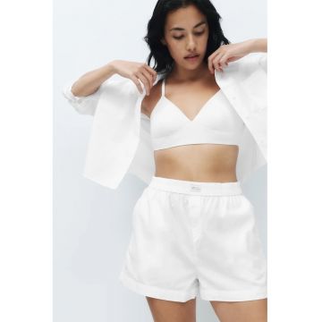Pantaloni scurti de pijama din bumbac cu talie elastica - Alb