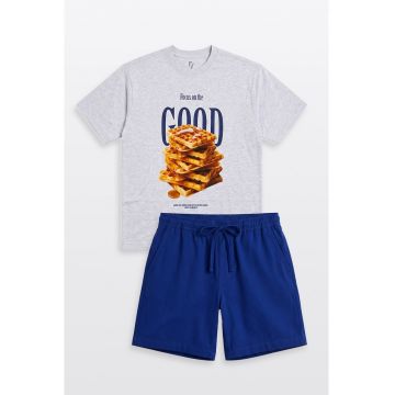 Pijama din bumbac cu imprimeu grafic